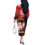 Personalised Dragons Rugby ANZAC Day Off The Shoulder Long Sleeve Dress Last Post Poppy We Will Remember Them
