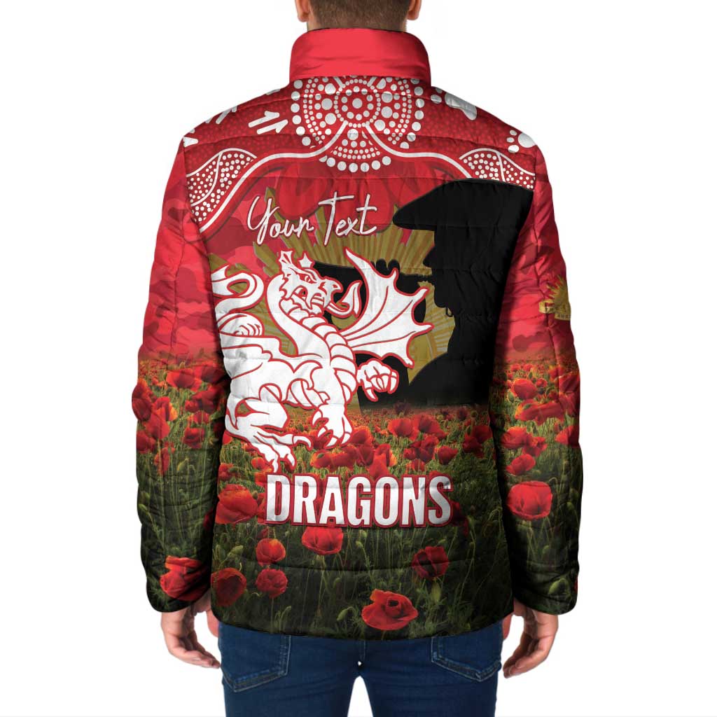 Personalised Dragons Rugby ANZAC Day Padded Jacket Last Post Poppy We Will Remember Them
