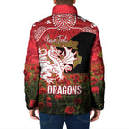 Personalised Dragons Rugby ANZAC Day Padded Jacket Last Post Poppy We Will Remember Them