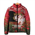 Personalised Dragons Rugby ANZAC Day Padded Jacket Last Post Poppy We Will Remember Them