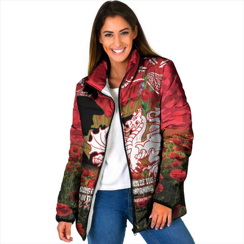 Personalised Dragons Rugby ANZAC Day Padded Jacket Last Post Poppy We Will Remember Them