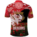 Personalised Dragons Rugby ANZAC Day Polo Shirt Last Post Poppy We Will Remember Them