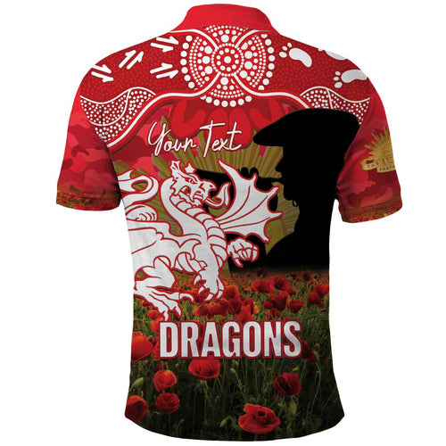 Personalised Dragons Rugby ANZAC Day Polo Shirt Last Post Poppy We Will Remember Them