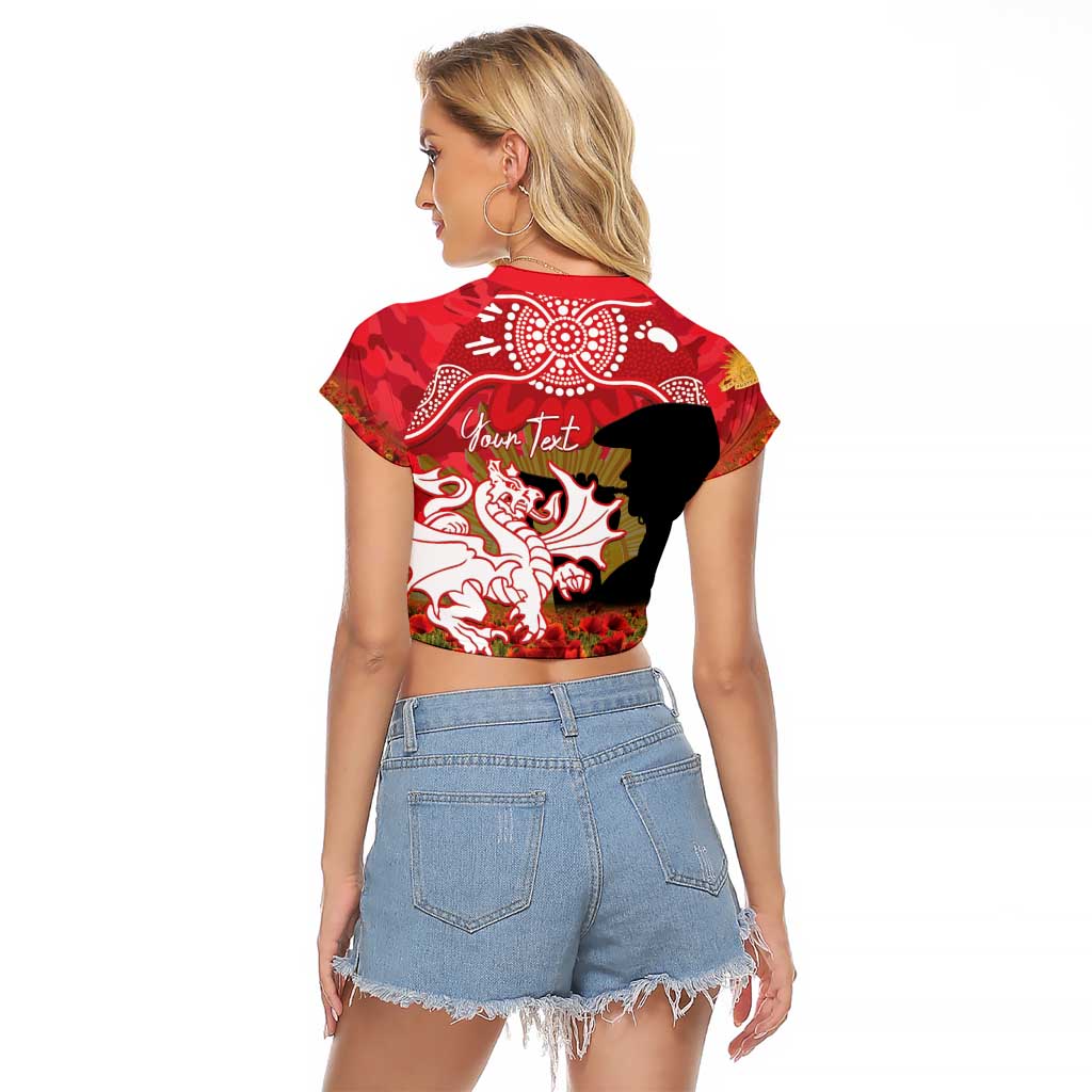 Personalised Dragons Rugby ANZAC Day Raglan Cropped T Shirt Last Post Poppy We Will Remember Them