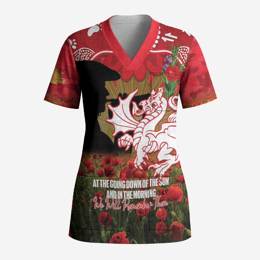 Personalised Dragons Rugby ANZAC Day Scrub Top Last Post Poppy We Will Remember Them