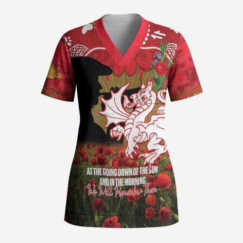 Personalised Dragons Rugby ANZAC Day Scrub Top Last Post Poppy We Will Remember Them