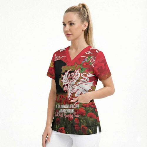 Personalised Dragons Rugby ANZAC Day Scrub Top Last Post Poppy We Will Remember Them