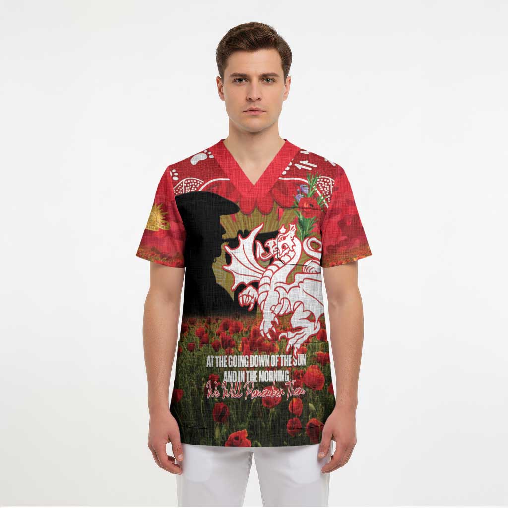 Personalised Dragons Rugby ANZAC Day Scrub Top Last Post Poppy We Will Remember Them