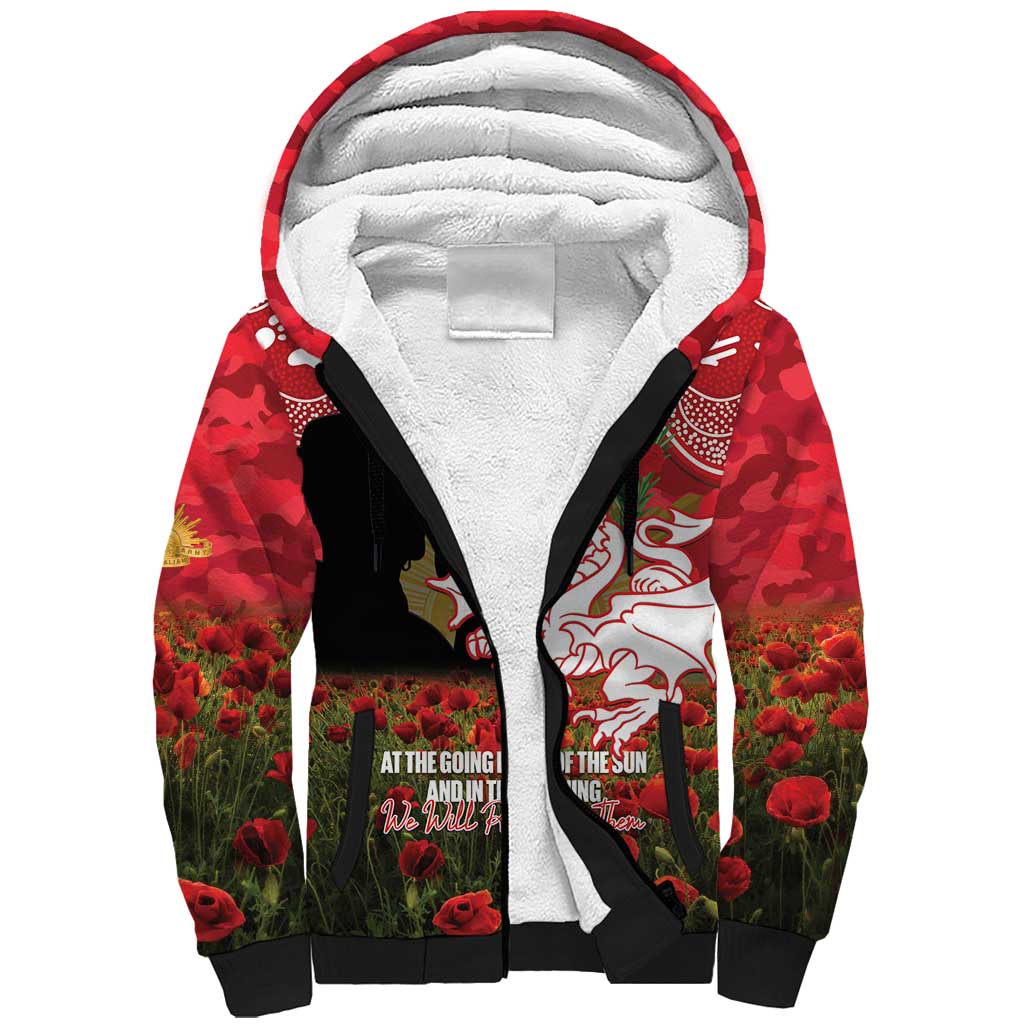 Personalised Dragons Rugby ANZAC Day Sherpa Hoodie Last Post Poppy We Will Remember Them