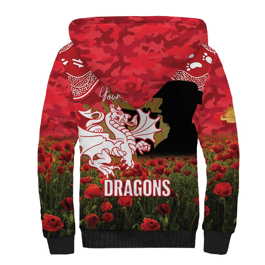 Personalised Dragons Rugby ANZAC Day Sherpa Hoodie Last Post Poppy We Will Remember Them