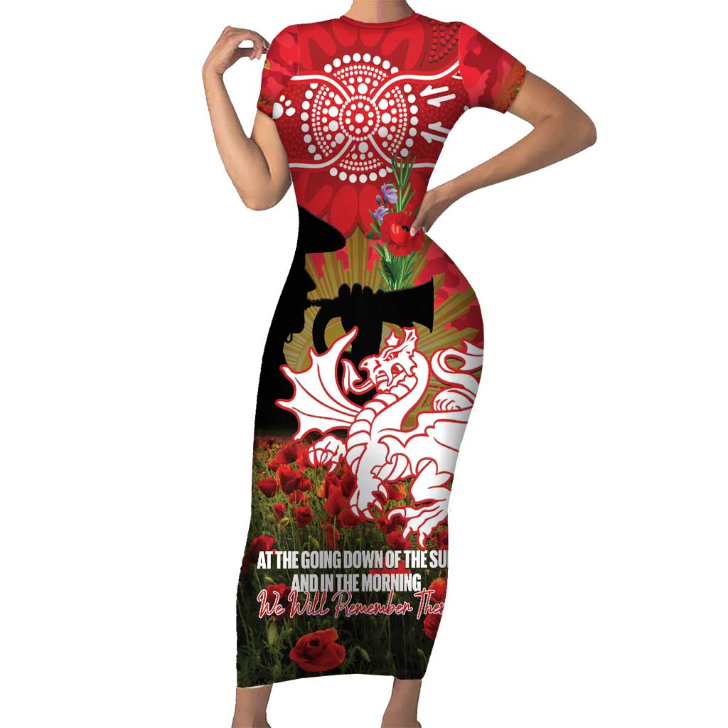 Personalised Dragons Rugby ANZAC Day Short Sleeve Bodycon Dress Last Post Poppy We Will Remember Them