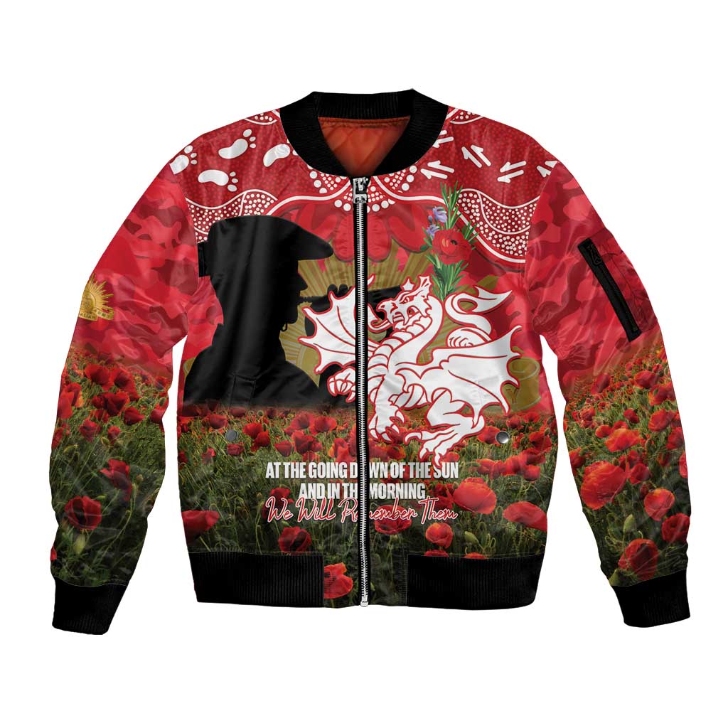 Personalised Dragons Rugby ANZAC Day Sleeve Zip Bomber Jacket Last Post Poppy We Will Remember Them
