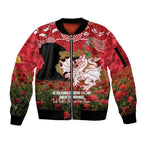 Personalised Dragons Rugby ANZAC Day Sleeve Zip Bomber Jacket Last Post Poppy We Will Remember Them