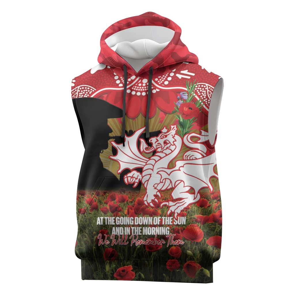 Personalised Dragons Rugby ANZAC Day Sleeveless Hoodie Last Post Poppy We Will Remember Them