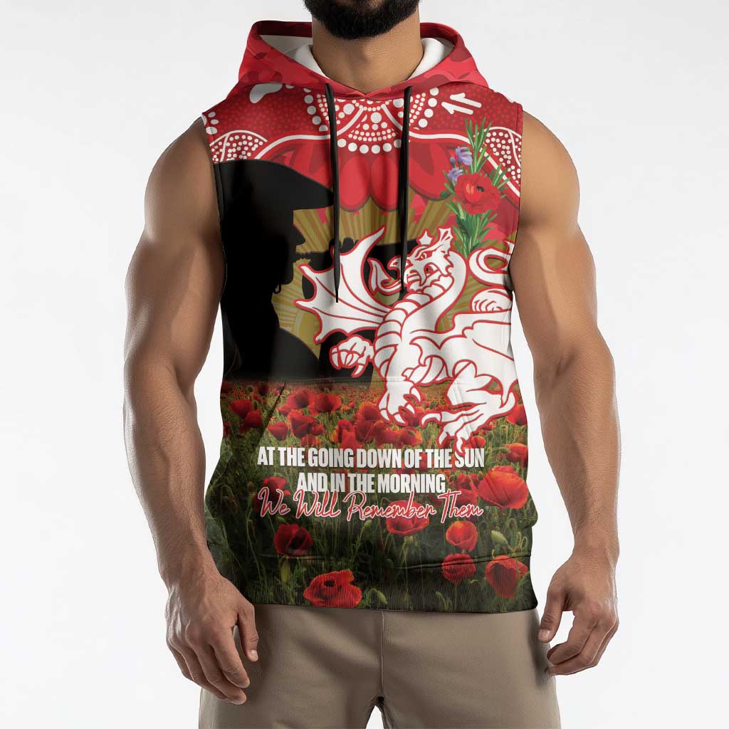 Personalised Dragons Rugby ANZAC Day Sleeveless Hoodie Last Post Poppy We Will Remember Them