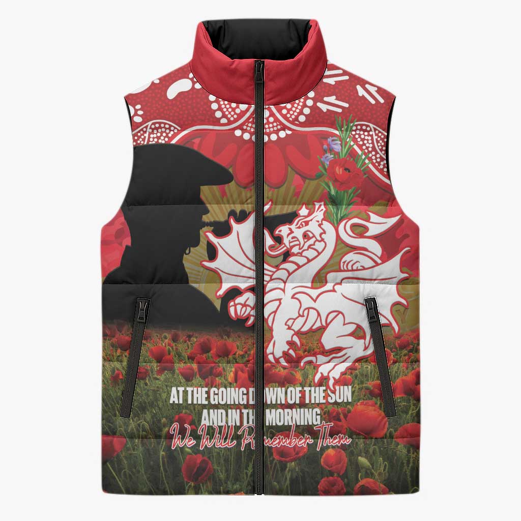 Personalised Dragons Rugby ANZAC Day Sleeveless Puffer Jacket Last Post Poppy We Will Remember Them