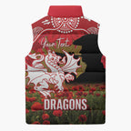 Personalised Dragons Rugby ANZAC Day Sleeveless Puffer Jacket Last Post Poppy We Will Remember Them