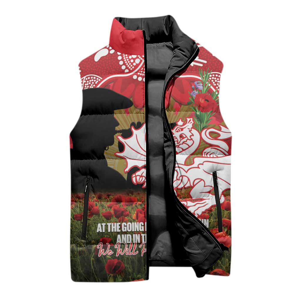 Personalised Dragons Rugby ANZAC Day Sleeveless Puffer Jacket Last Post Poppy We Will Remember Them