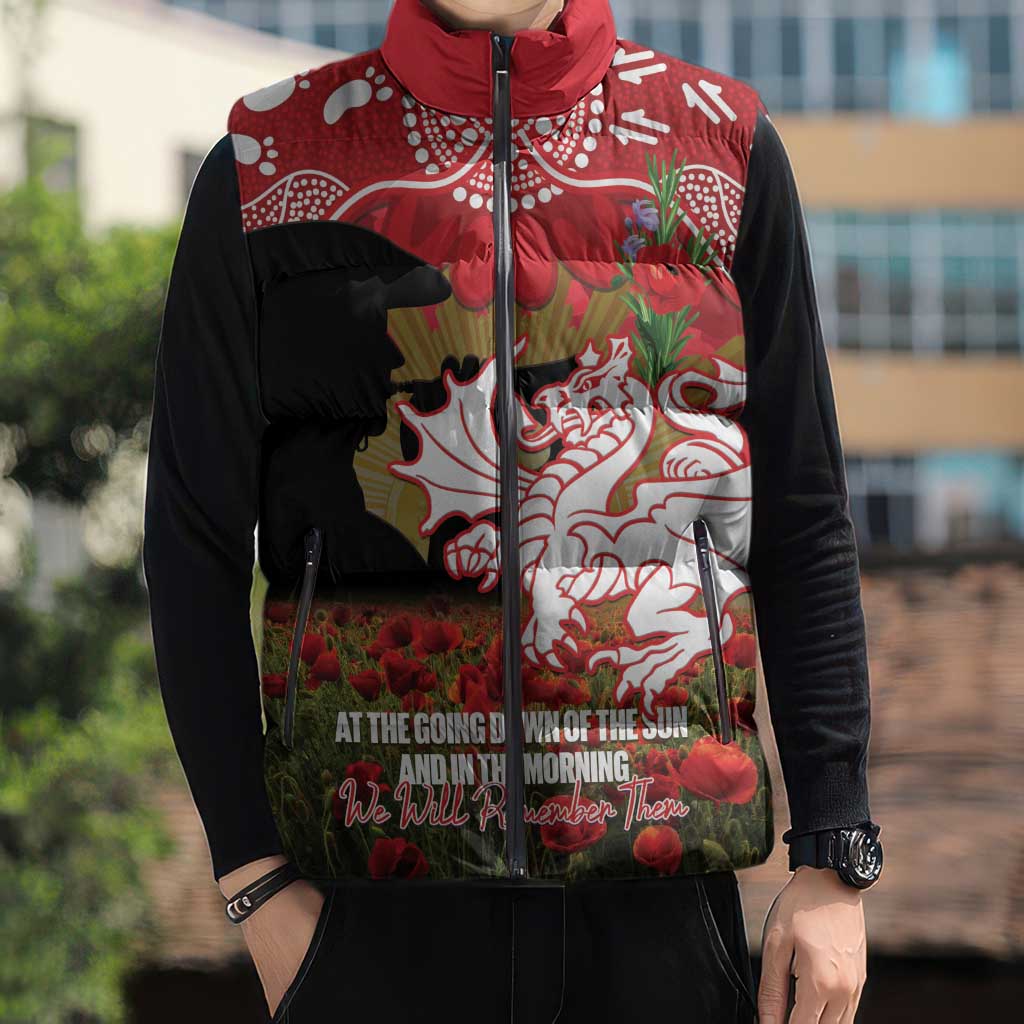 Personalised Dragons Rugby ANZAC Day Sleeveless Puffer Jacket Last Post Poppy We Will Remember Them