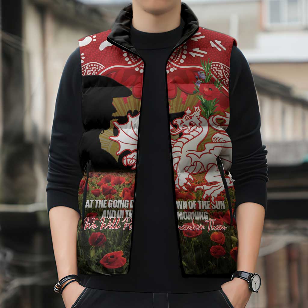 Personalised Dragons Rugby ANZAC Day Sleeveless Puffer Jacket Last Post Poppy We Will Remember Them