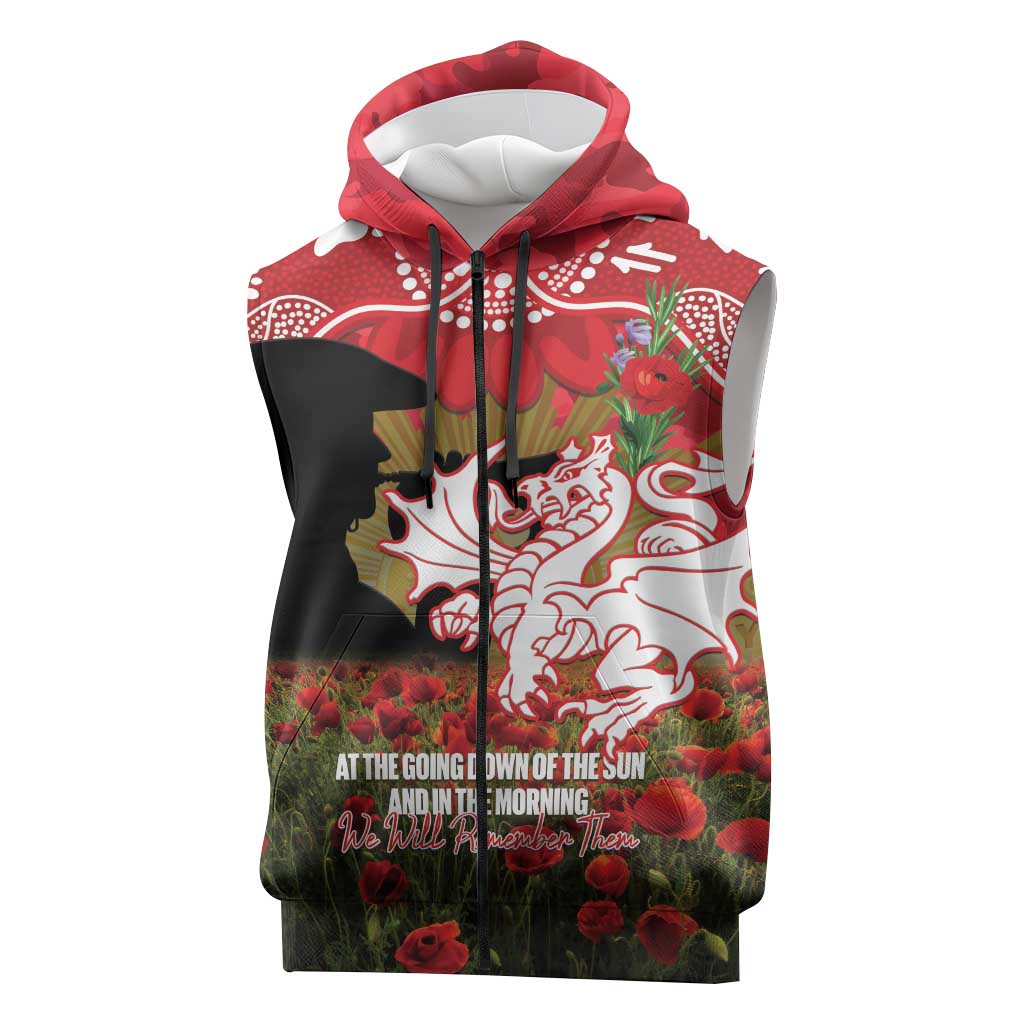 Personalised Dragons Rugby ANZAC Day Sleeveless Zip Hoodie Last Post Poppy We Will Remember Them