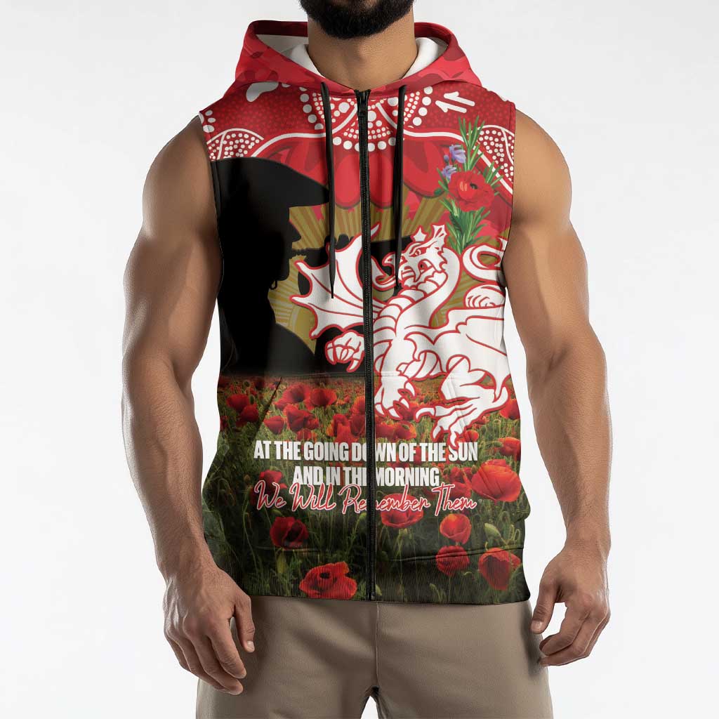Personalised Dragons Rugby ANZAC Day Sleeveless Zip Hoodie Last Post Poppy We Will Remember Them