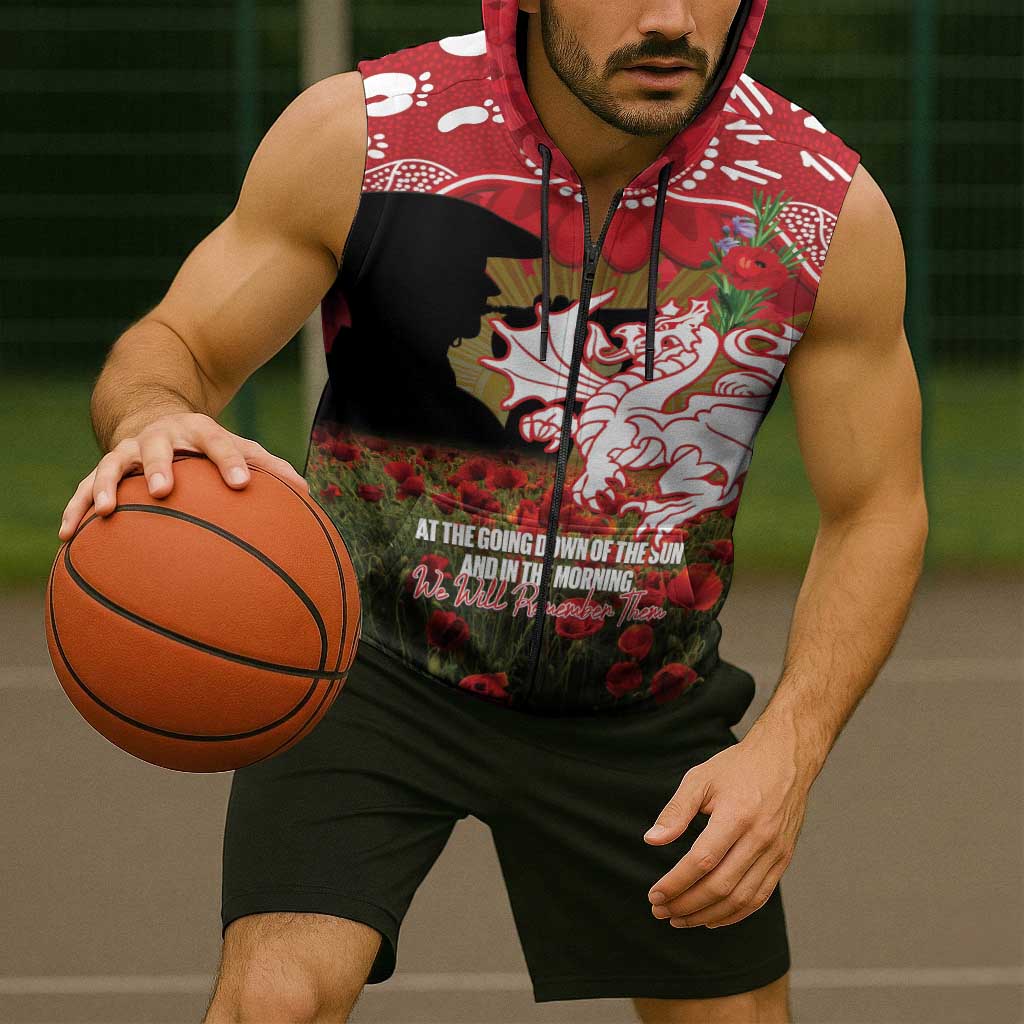 Personalised Dragons Rugby ANZAC Day Sleeveless Zip Hoodie Last Post Poppy We Will Remember Them