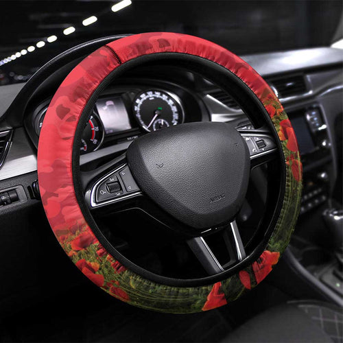 Dragons Rugby ANZAC Day Steering Wheel Cover Last Post Poppy We Will Remember Them