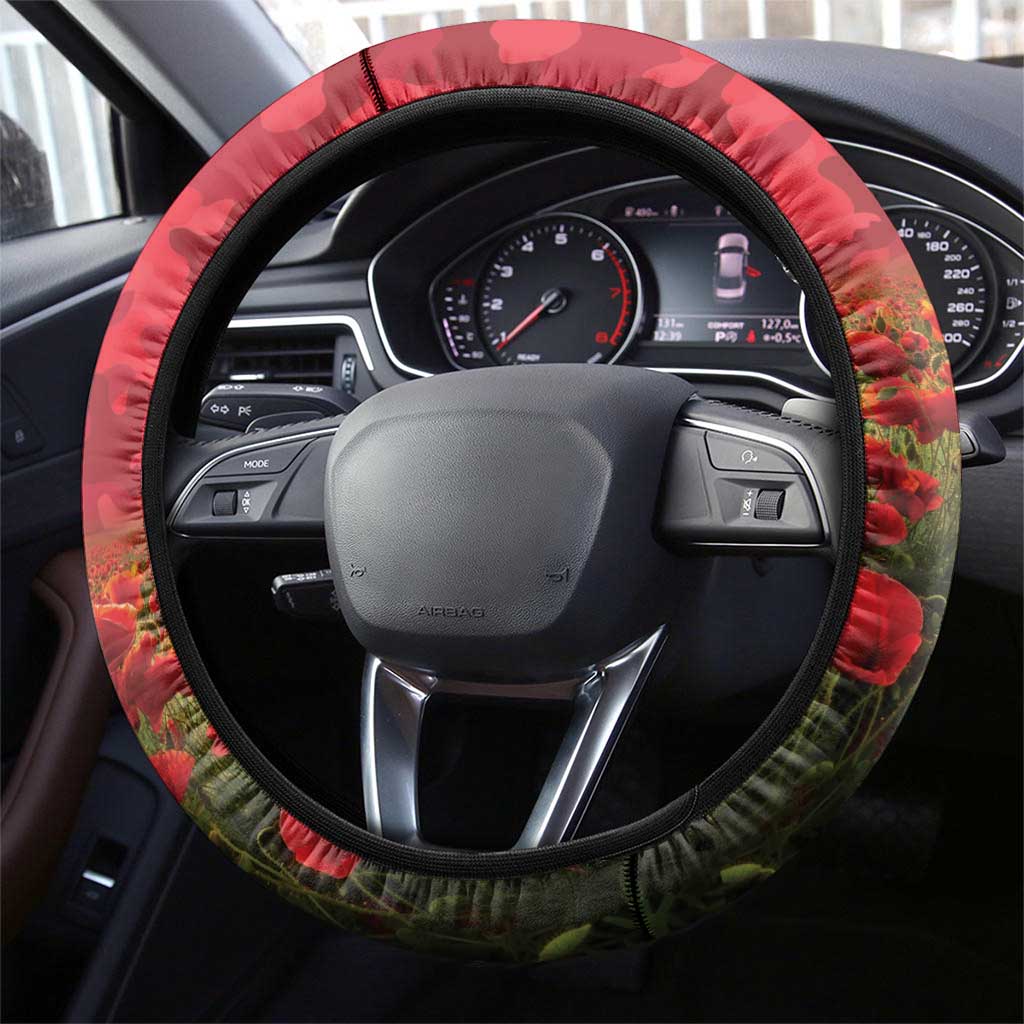 Dragons Rugby ANZAC Day Steering Wheel Cover Last Post Poppy We Will Remember Them