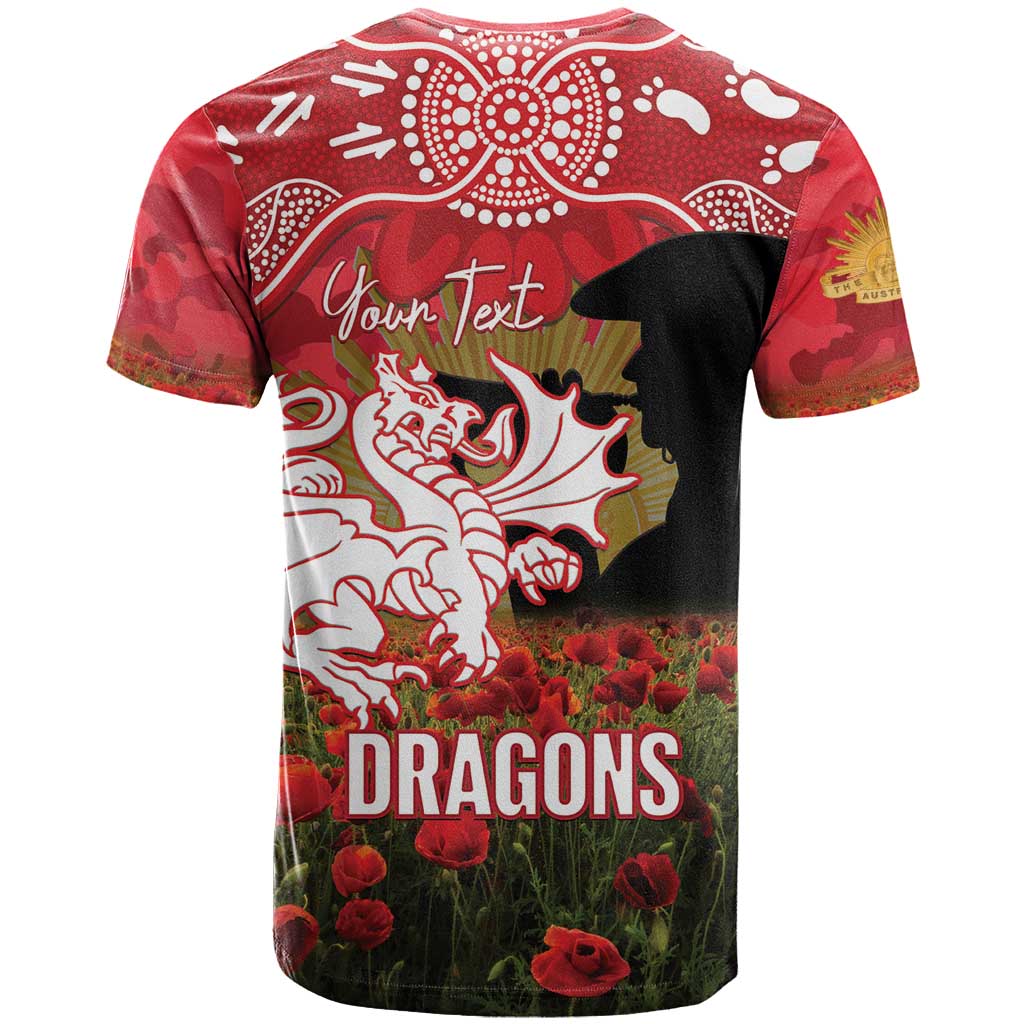 Personalised Dragons Rugby ANZAC Day T Shirt Last Post Poppy We Will Remember Them