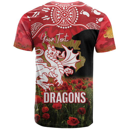 Personalised Dragons Rugby ANZAC Day T Shirt Last Post Poppy We Will Remember Them