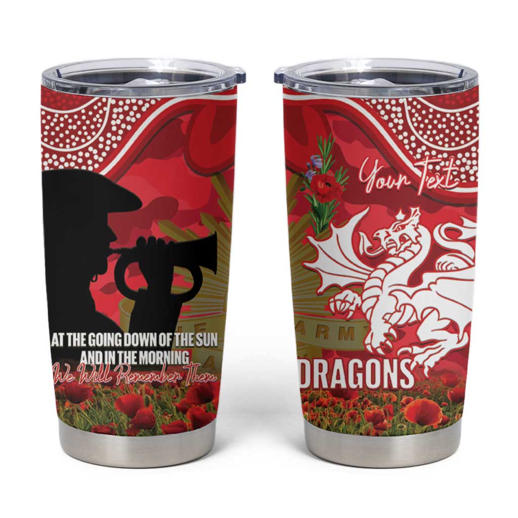 Personalised Dragons Rugby ANZAC Day Tumbler Cup Last Post Poppy We Will Remember Them