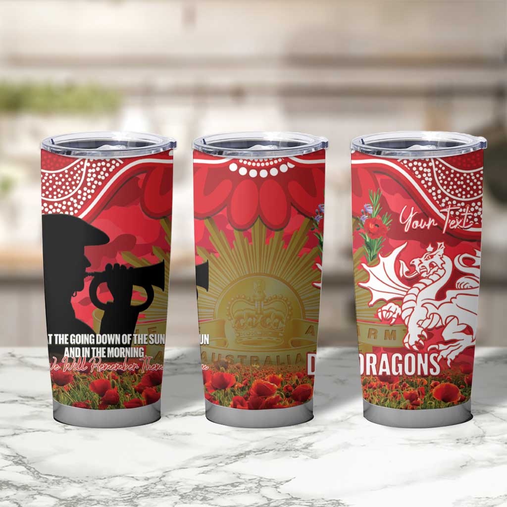 Personalised Dragons Rugby ANZAC Day Tumbler Cup Last Post Poppy We Will Remember Them