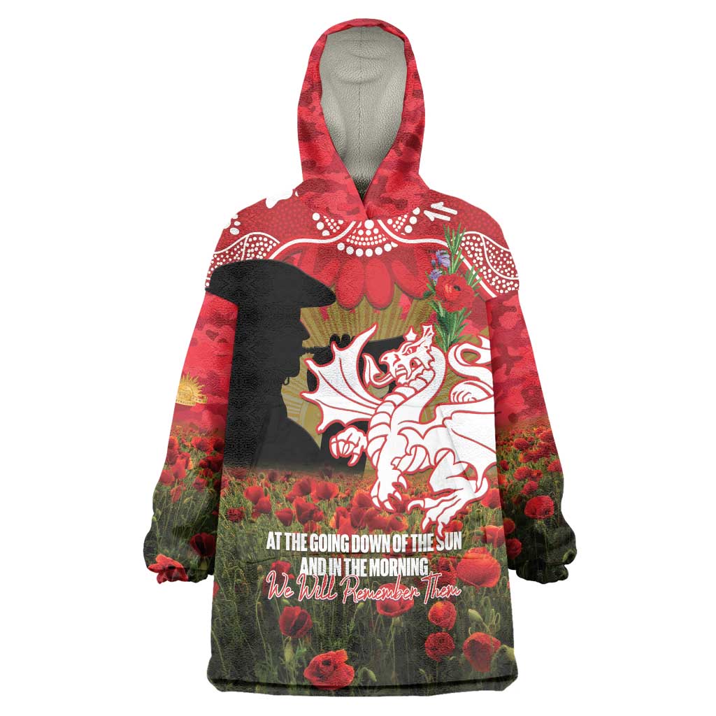 Personalised Dragons Rugby ANZAC Day Wearable Blanket Hoodie Last Post Poppy We Will Remember Them