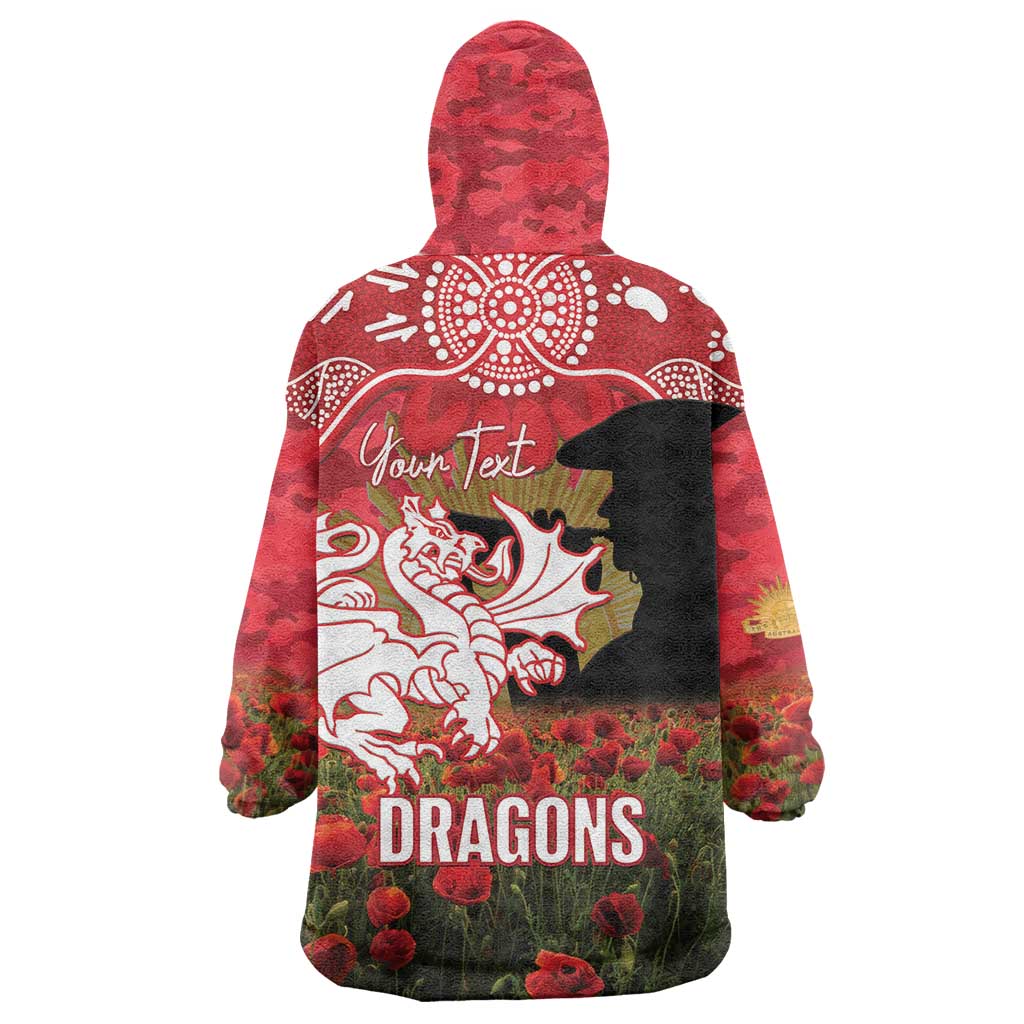 Personalised Dragons Rugby ANZAC Day Wearable Blanket Hoodie Last Post Poppy We Will Remember Them