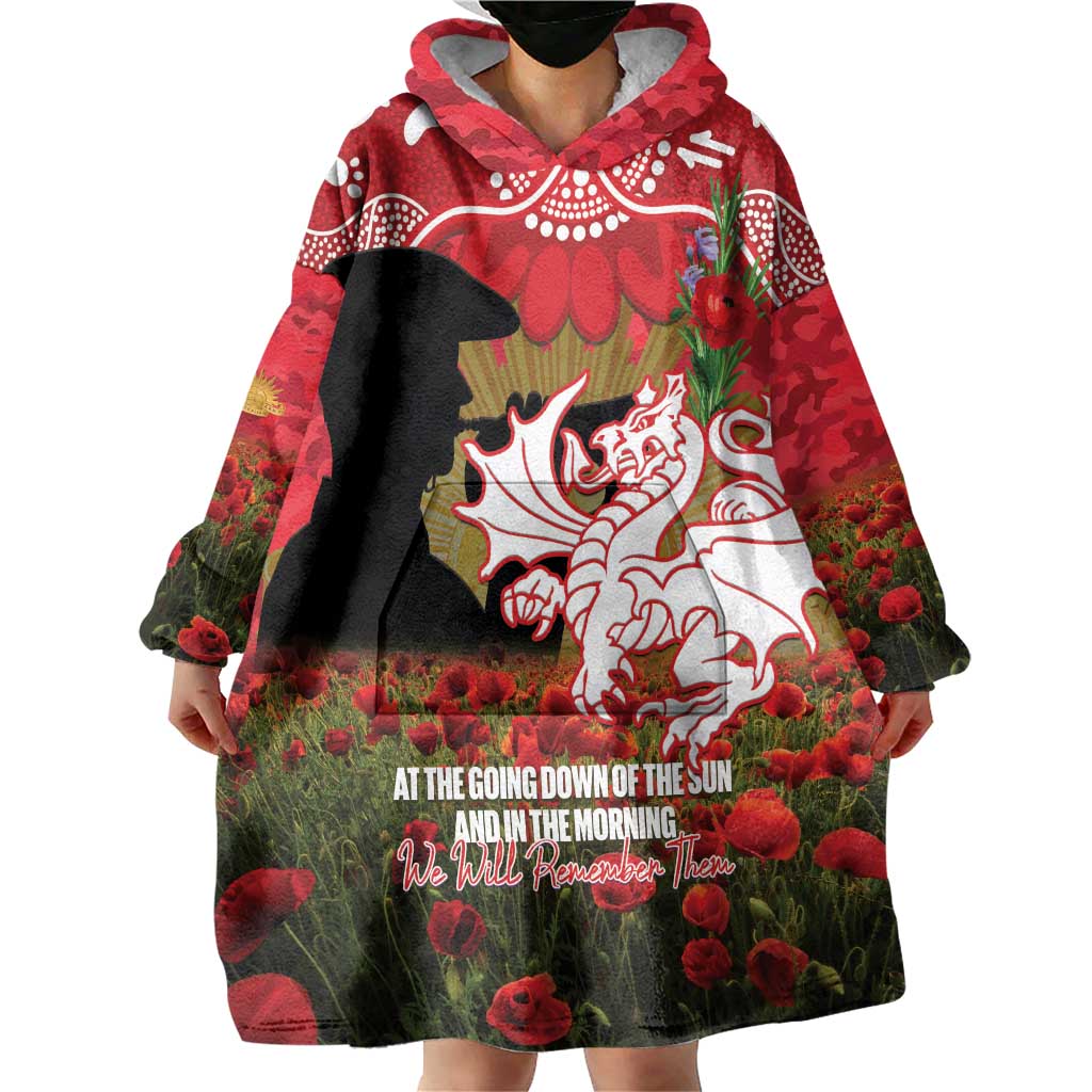 Personalised Dragons Rugby ANZAC Day Wearable Blanket Hoodie Last Post Poppy We Will Remember Them