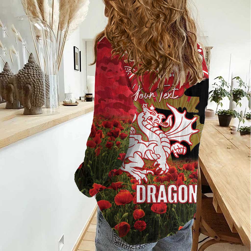 Personalised Dragons Rugby ANZAC Day Women Casual Shirt Last Post Poppy We Will Remember Them