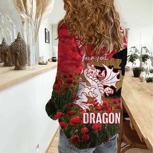 Personalised Dragons Rugby ANZAC Day Women Casual Shirt Last Post Poppy We Will Remember Them