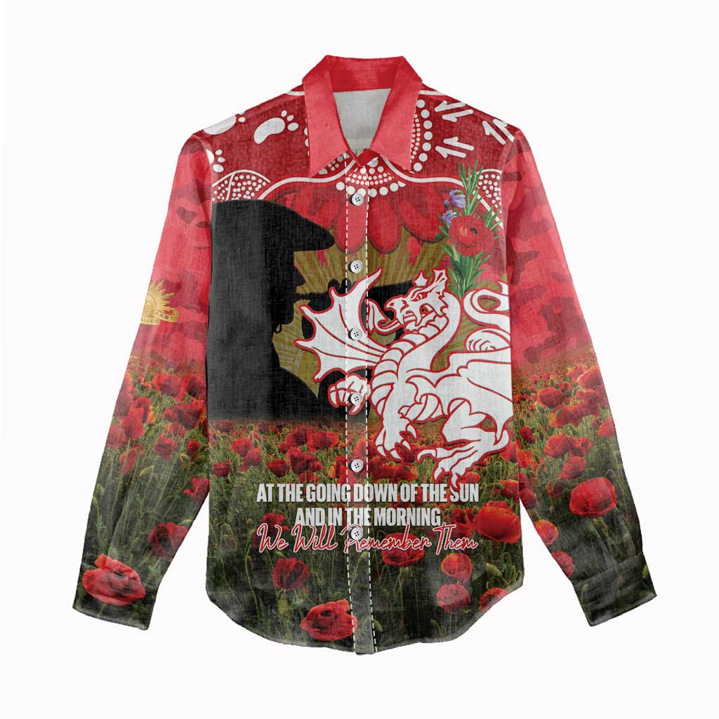 Personalised Dragons Rugby ANZAC Day Women Casual Shirt Last Post Poppy We Will Remember Them