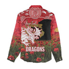 Personalised Dragons Rugby ANZAC Day Women Casual Shirt Last Post Poppy We Will Remember Them