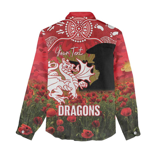 Personalised Dragons Rugby ANZAC Day Women Casual Shirt Last Post Poppy We Will Remember Them