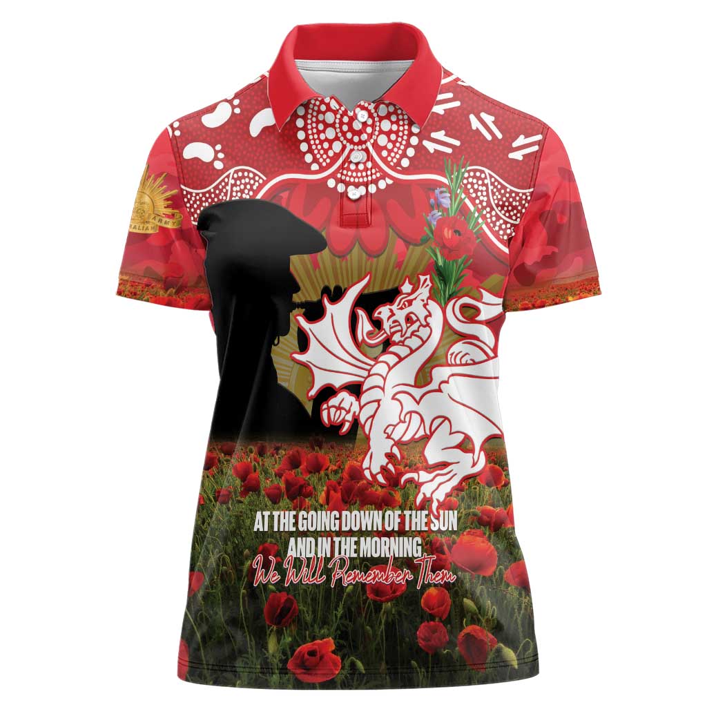 Personalised Dragons Rugby ANZAC Day Women Polo Shirt Last Post Poppy We Will Remember Them