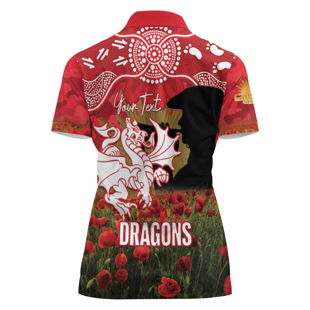 Personalised Dragons Rugby ANZAC Day Women Polo Shirt Last Post Poppy We Will Remember Them