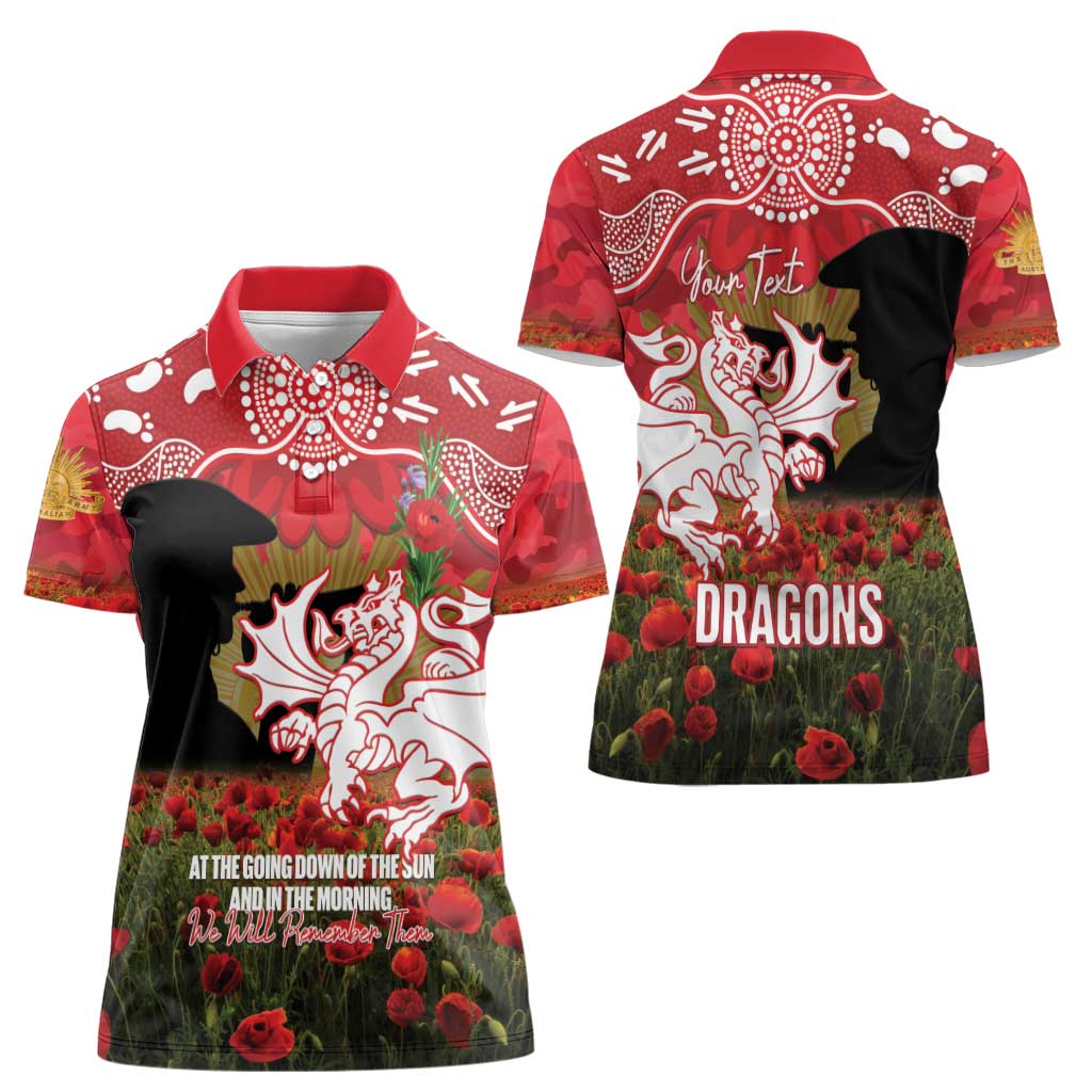 Personalised Dragons Rugby ANZAC Day Women Polo Shirt Last Post Poppy We Will Remember Them
