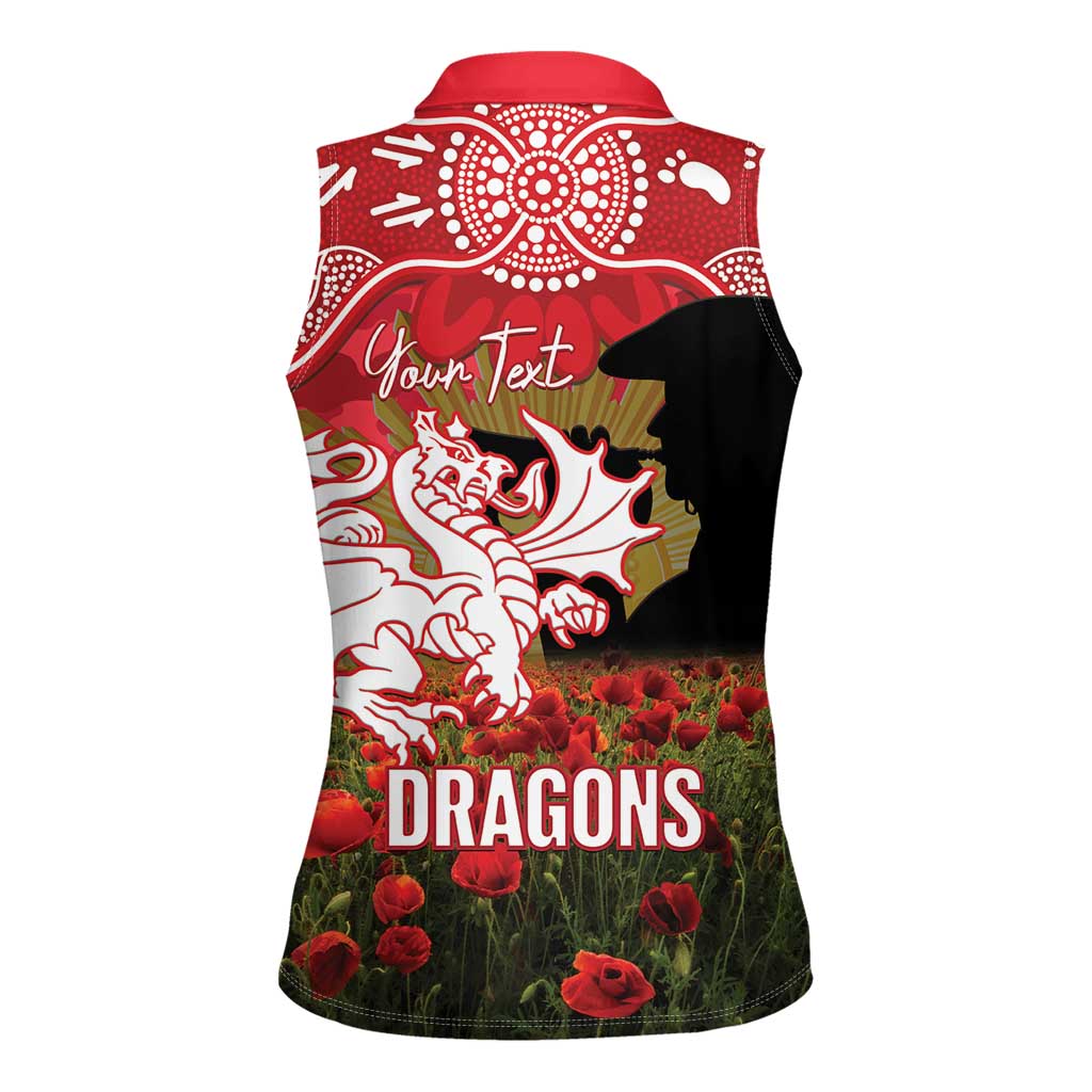 Personalised Dragons Rugby ANZAC Day Women Sleeveless Polo Shirt Last Post Poppy We Will Remember Them