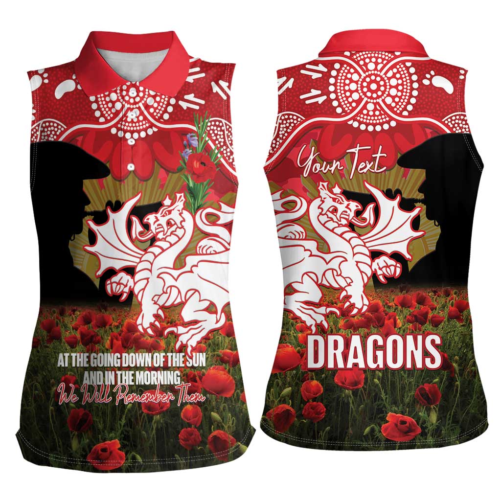 Personalised Dragons Rugby ANZAC Day Women Sleeveless Polo Shirt Last Post Poppy We Will Remember Them