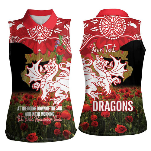 Personalised Dragons Rugby ANZAC Day Women Sleeveless Polo Shirt Last Post Poppy We Will Remember Them