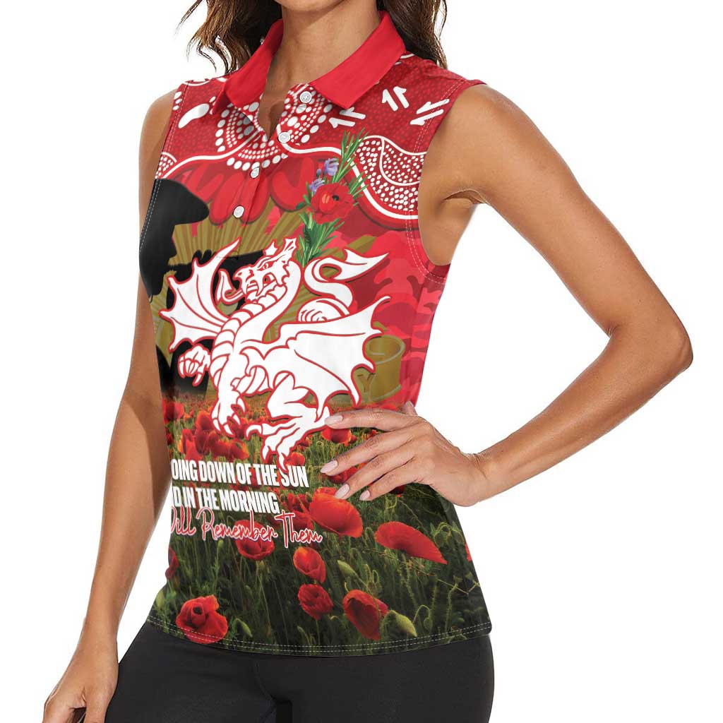 Personalised Dragons Rugby ANZAC Day Women Sleeveless Polo Shirt Last Post Poppy We Will Remember Them