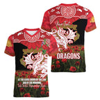 Personalised Dragons Rugby ANZAC Day Women V-Neck T-Shirt Last Post Poppy We Will Remember Them