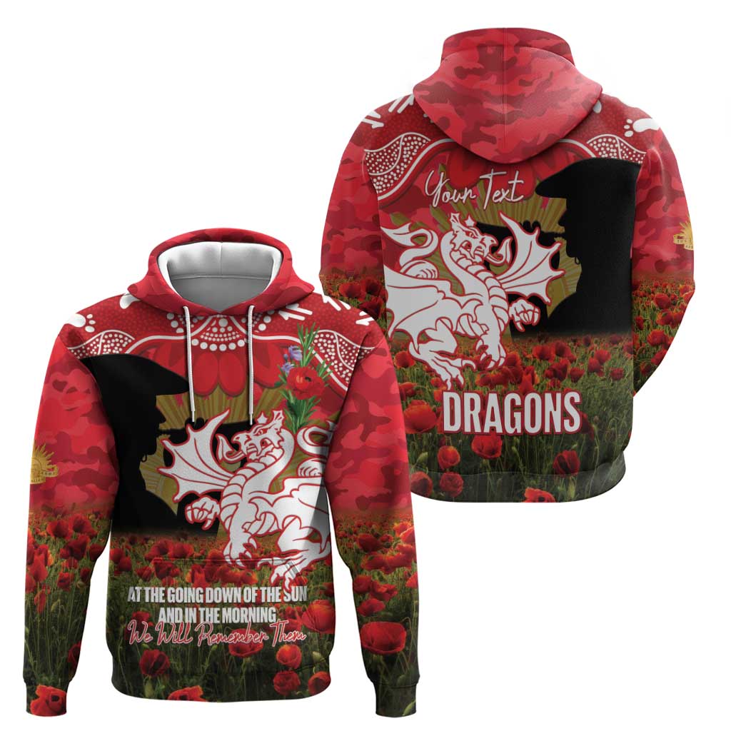 Personalised Dragons Rugby ANZAC Day Zip Hoodie Last Post Poppy We Will Remember Them